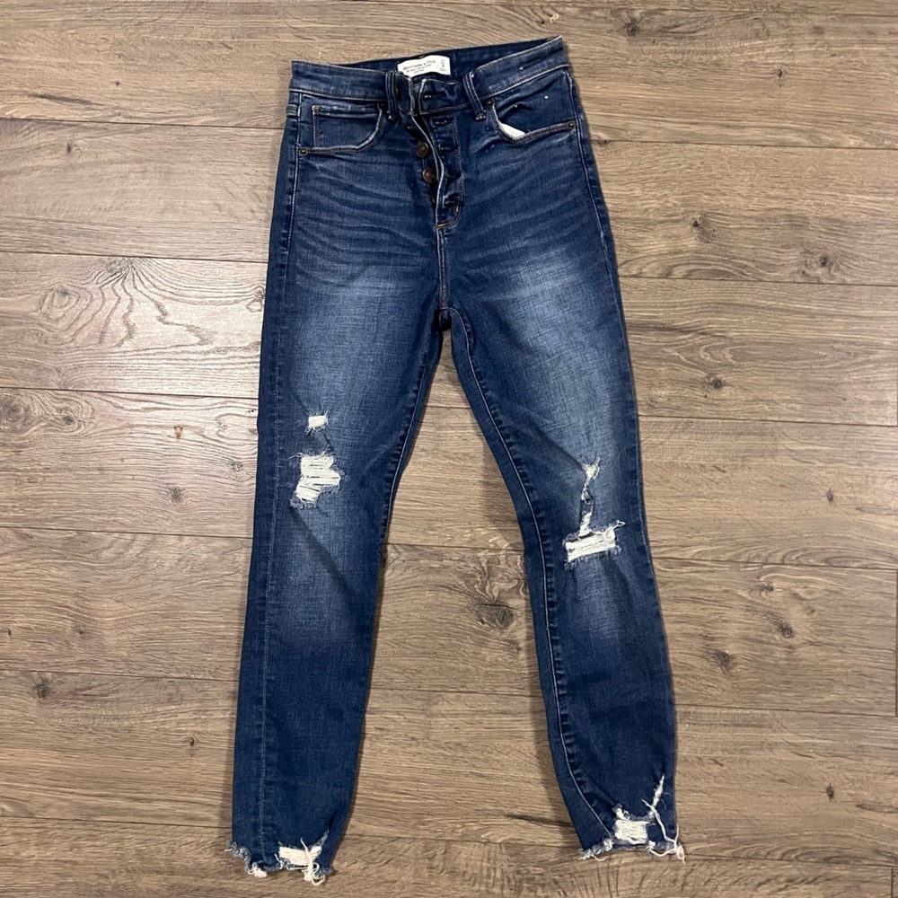 Abercrombie & Fitch Dark Wash Distressed Skinny Jeans